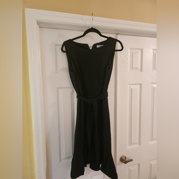 Calvin Klein black dress with ruffle and matching belt - Picture 1 of 3